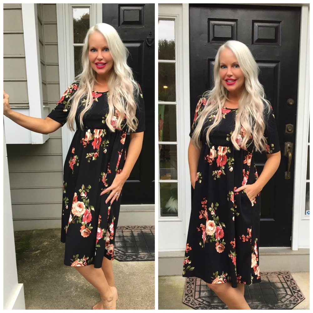 LAST 1! πBest Ever! Black Floral Babydoll Dress! - Picture 2 of 3